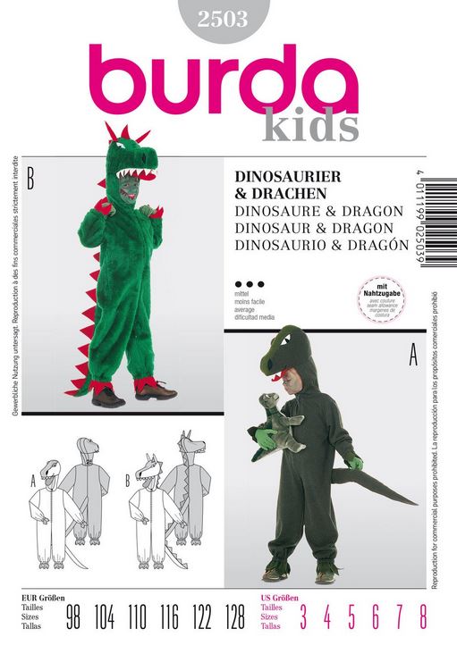 Burda Schnittmuster, Drache, Dinosaurier