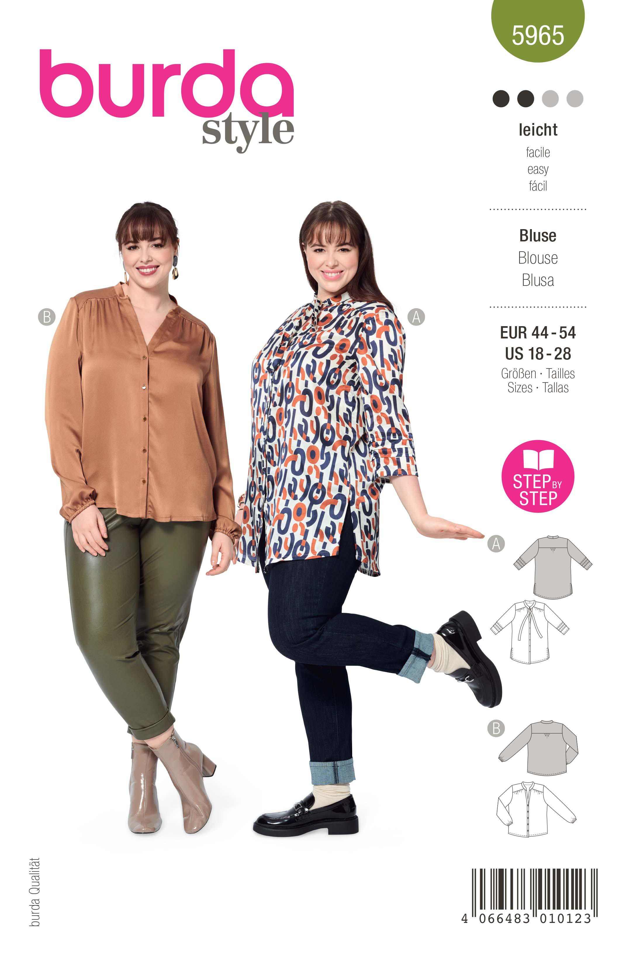 Burda Schnittmuster, Bluse – mit Schulterpasse und Stehkragen