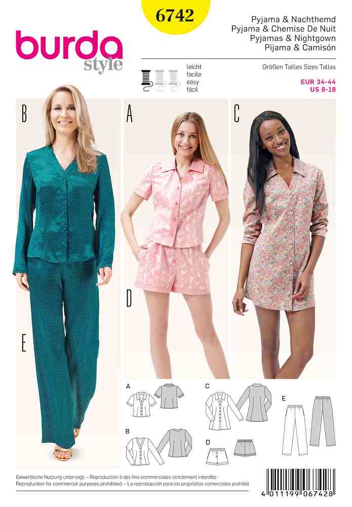 Burda Schnittmuster, Pyjama + Nachthemd