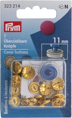 Prym überziehbare knöpfe messing 11mm goldfarbig, mit werkzeug, blister a 7 stk.