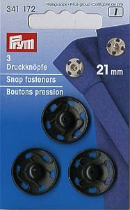 Prym annäh-druckknöpfe 21mm schwarz, karte a 3 stk.